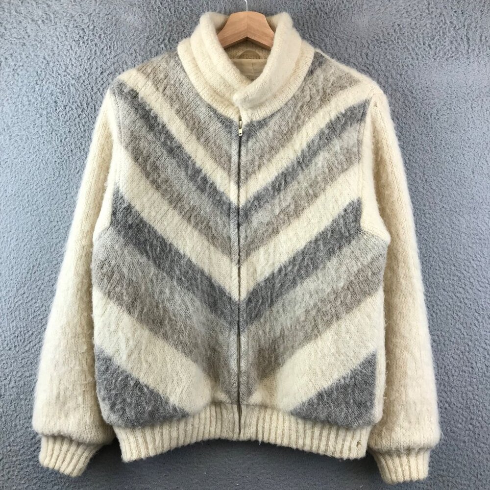Vintage Hilda Ltd Full Zip Icelandic Ivory‎ Wool Geometric Sweater Women’s M